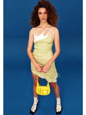 HANWEN NEW YORK Leah Pockets Saddle Bag in Lemon Yellow NWOT
